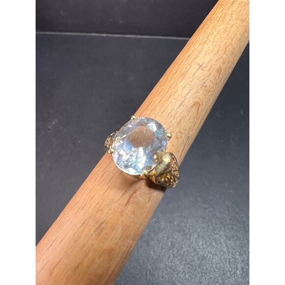Vintage 14K Gold Aquamarine Solitaire Ring Filigree Statement Size 7 - Picture 11 of 16